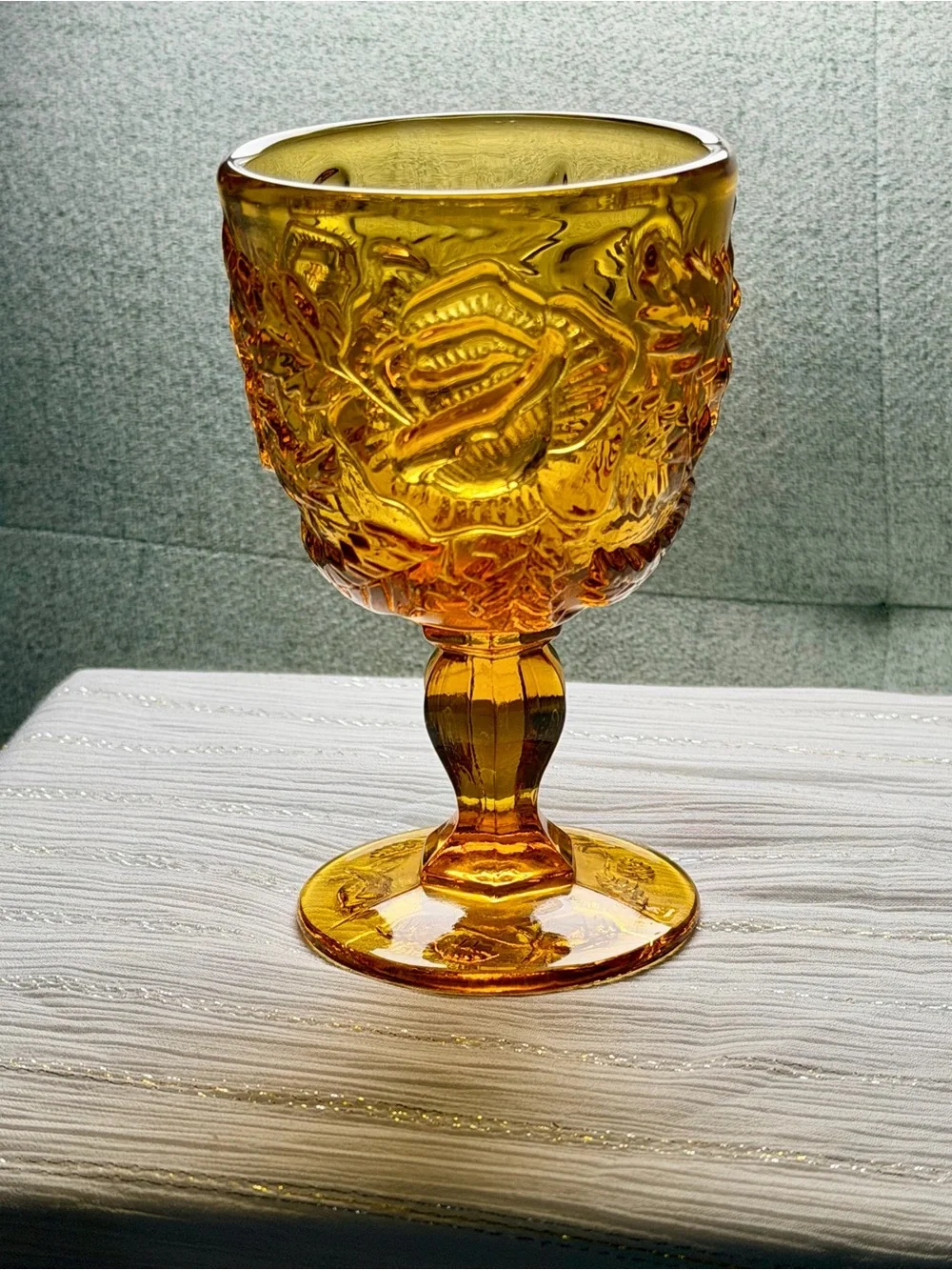 Vintage Madonna Inn Wild Rose Goblets Set of 5 Assorted Colors Pressed Glass 5”